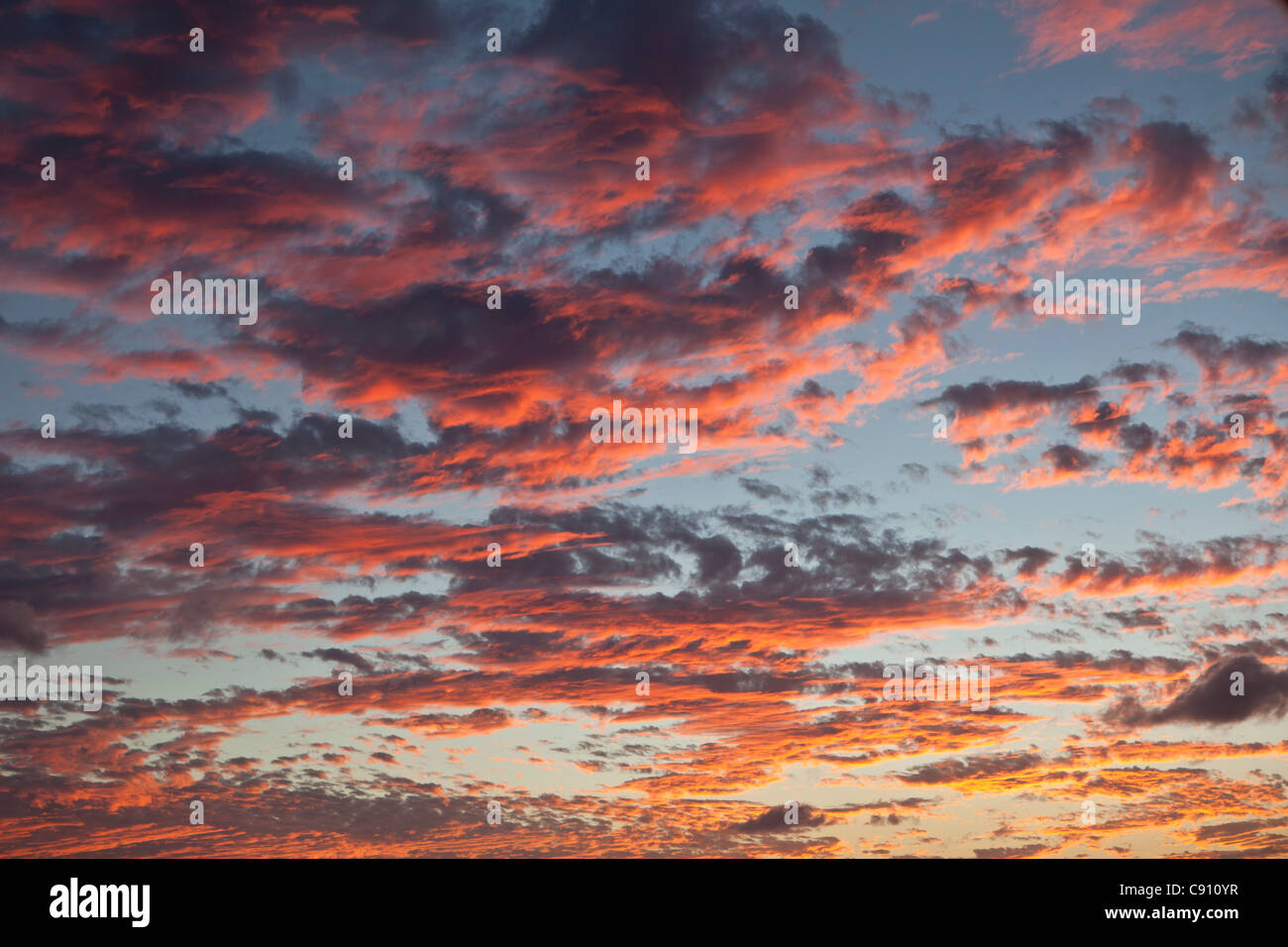 The Netherlands, Oranjestad, Sint Eustatius Island, Dutch Caribbean. Sunset. Colourful clouds. Stock Photo