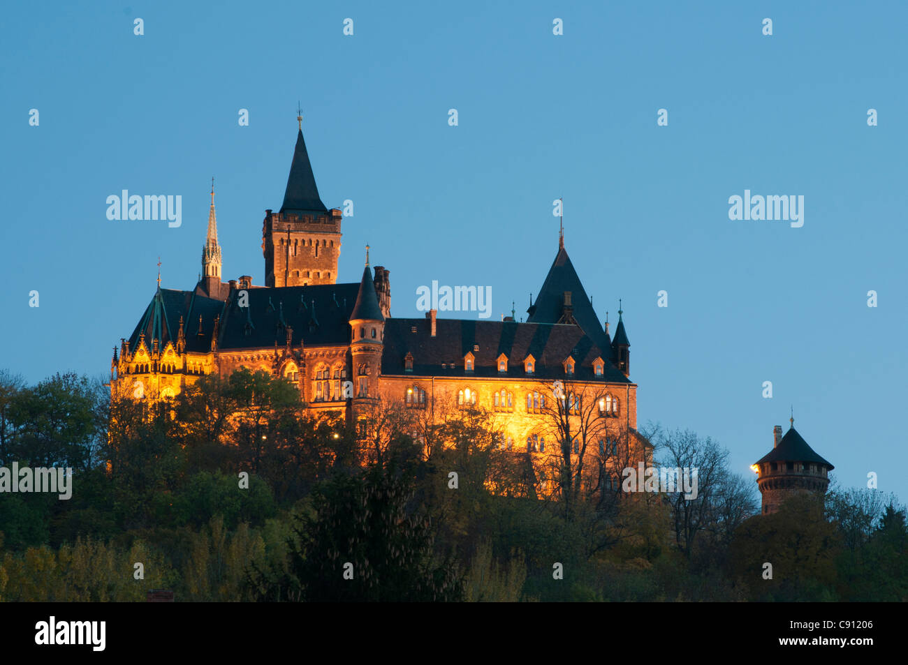 Wernigerode Castle at night, Harz, Saxony-Anhalt, Germany, Europe Stock ...