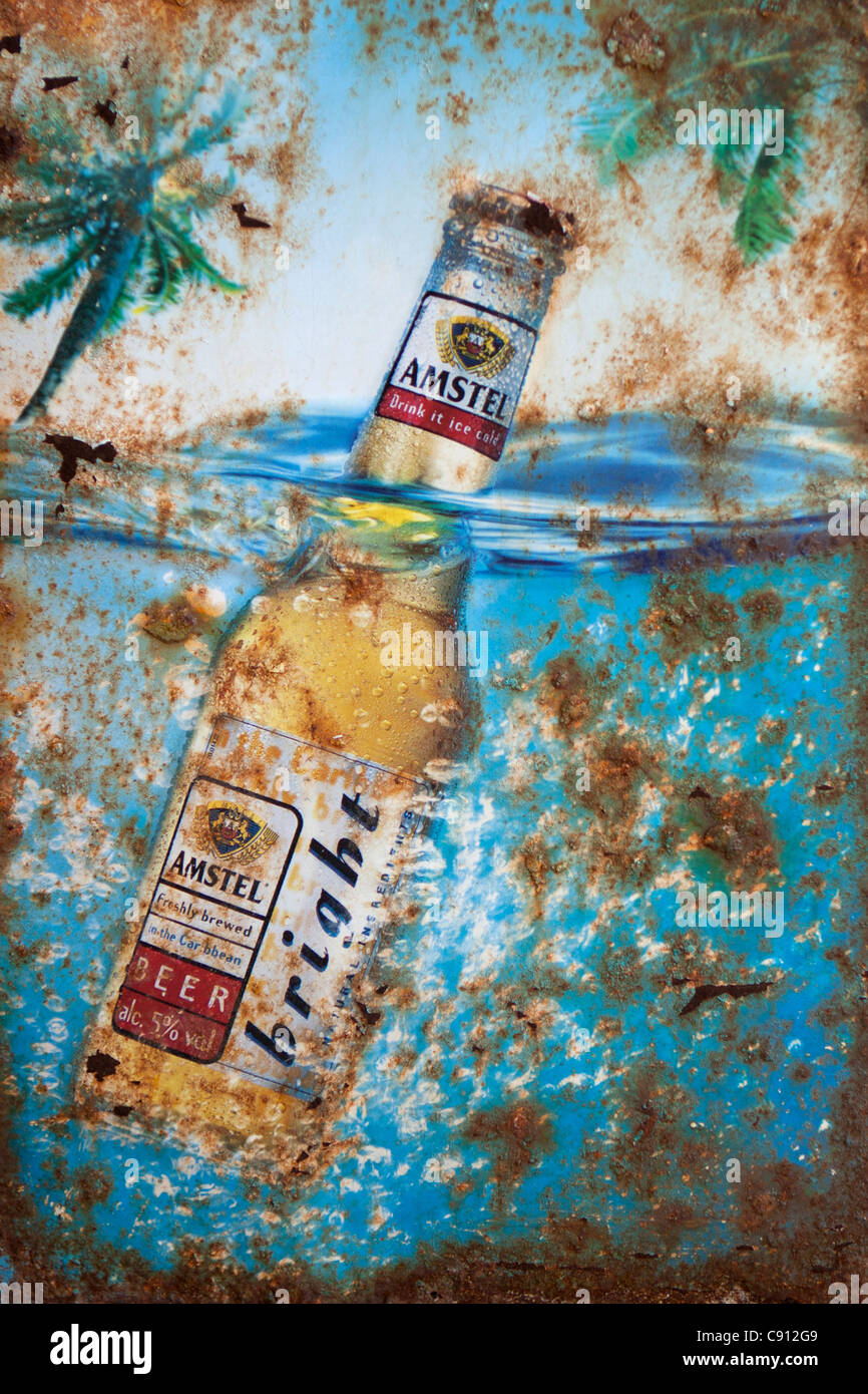 The Netherlands, Bonaire Island, Dutch Caribbean, Kralendijk, Surfbeach bar. Amstel Light billboard. Stock Photo