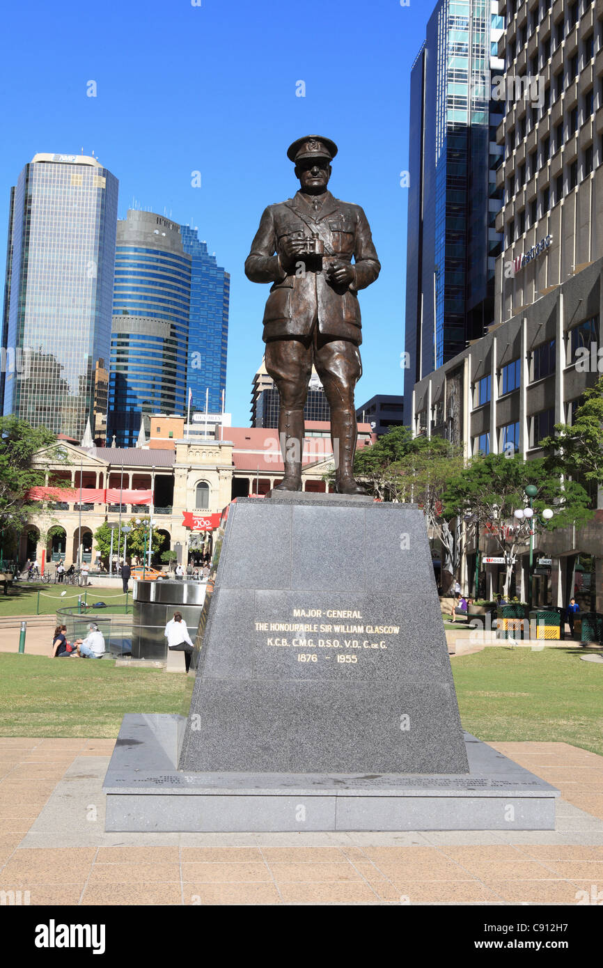 Bronze sculpture of the Major General The Honourable Sir William Glasgow in Anzac square in Brisbane. Date Shot 29/8/2009 Stock Photo