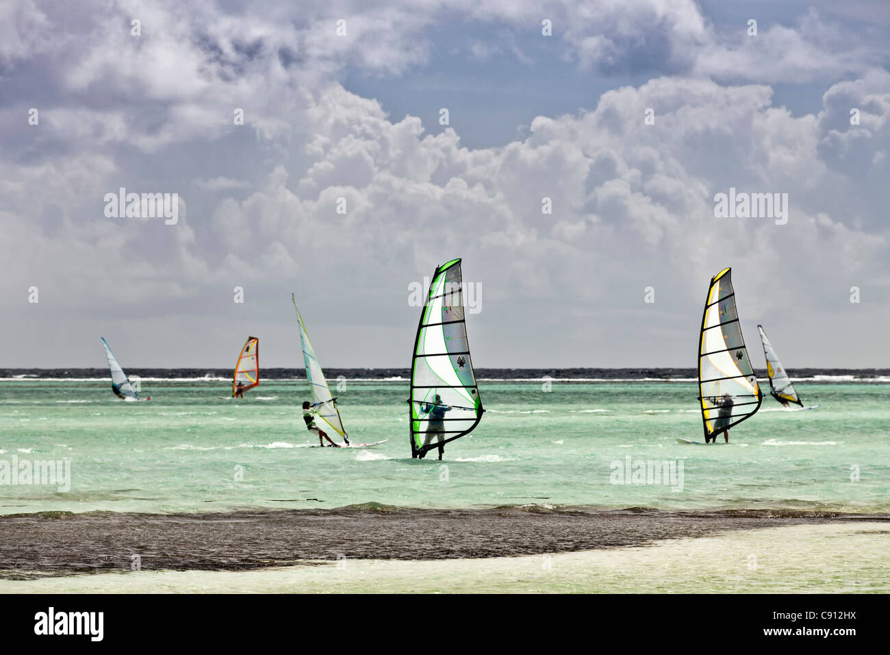 The Netherlands, Bonaire Island, Dutch Caribbean, Kralendijk, Lac Bay. Wind surfing. Stock Photo