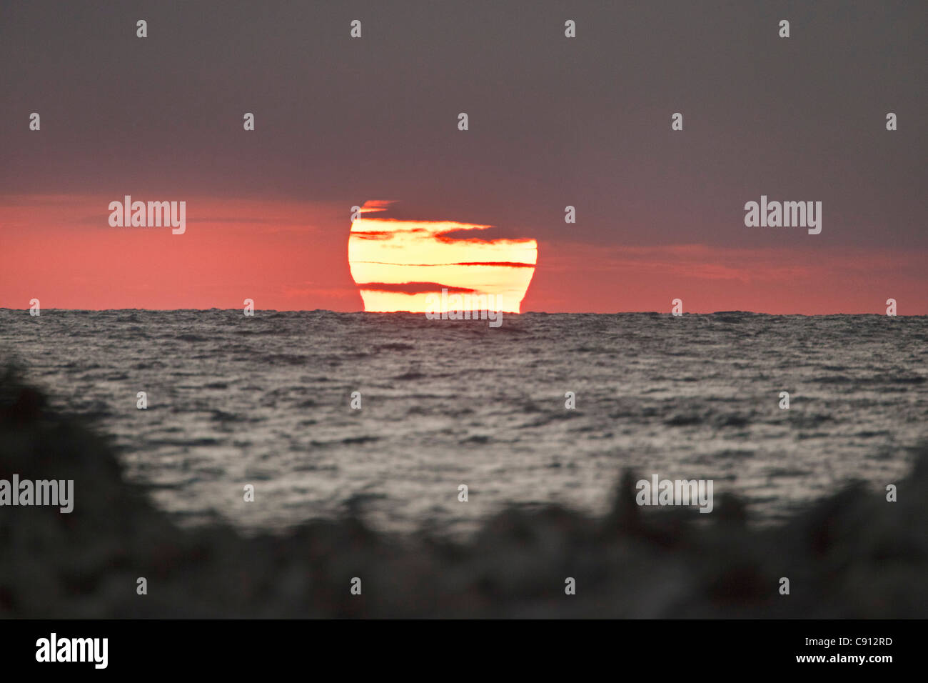 The Netherlands, Bonaire Island, Dutch Caribbean, Kralendijk, Sunrise at Lac Bay. Stock Photo