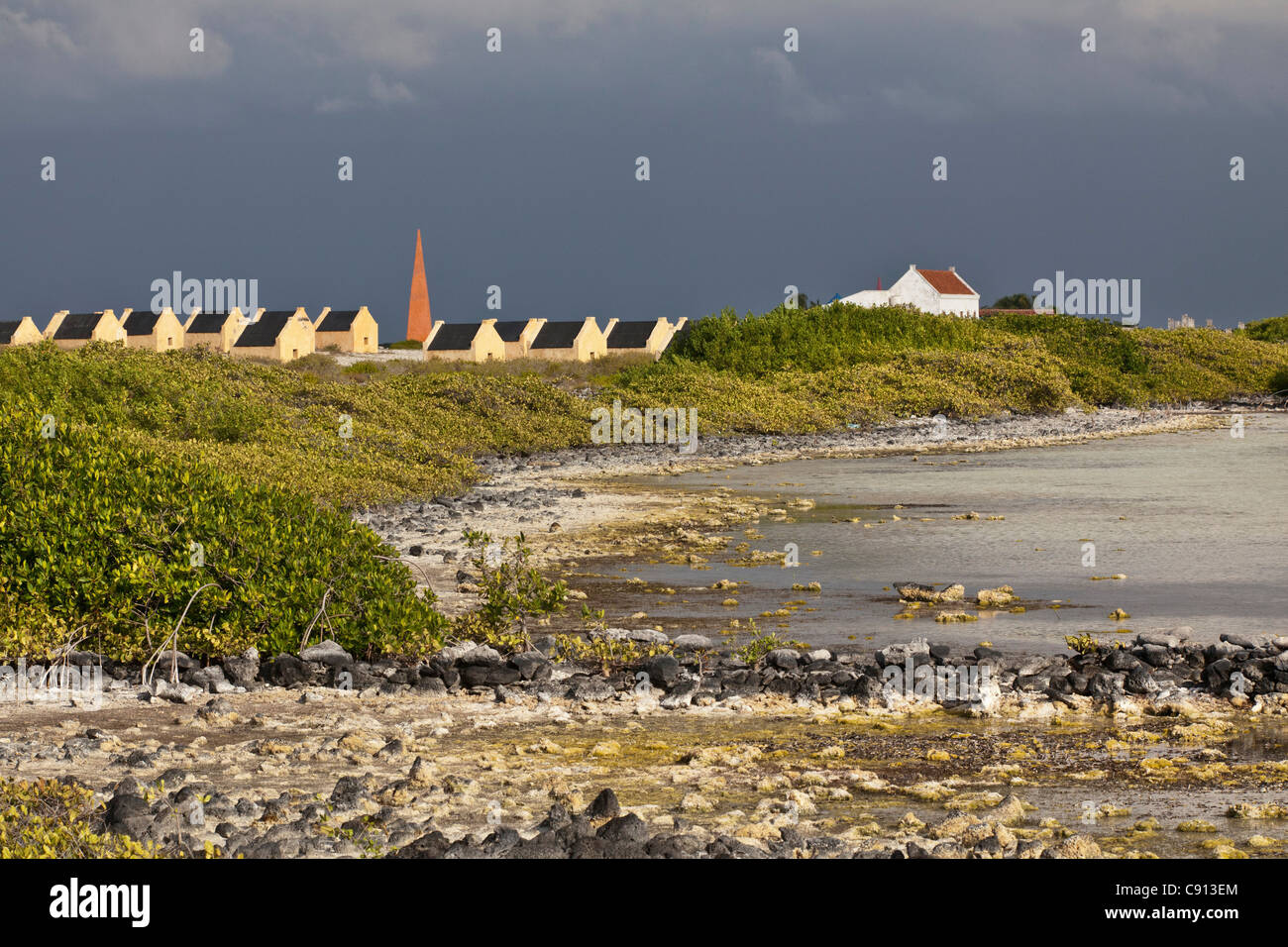 The Netherlands, Bonaire Island, Dutch Caribbean, Kralendijk, Slave huts and slave masters house. Stock Photo