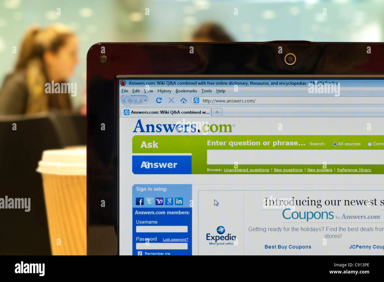 The Wiki Answers website shot in a coffee shop environment (Editorial use only: print, TV, e-book and editorial website). Stock Photo