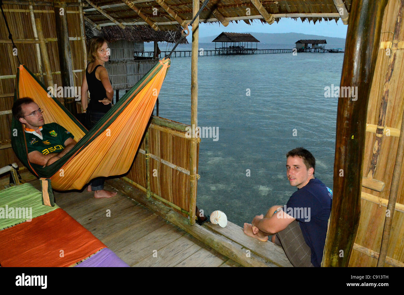 Kri Eco Resort accommodation, Raja Ampat islands of Western Papua in the Pacific Ocean, Indonesia. Stock Photo