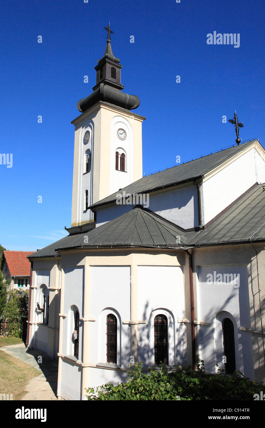 There is a historic church in the town of Donji Milanovac. The town is on the banks of the Danube. Stock Photo