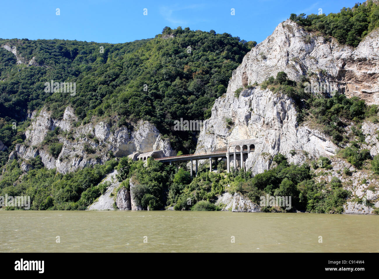 Iron Gate Gorge and the mountains around the river Danube are among the most dramatic scenery along the Danube and there are Stock Photo