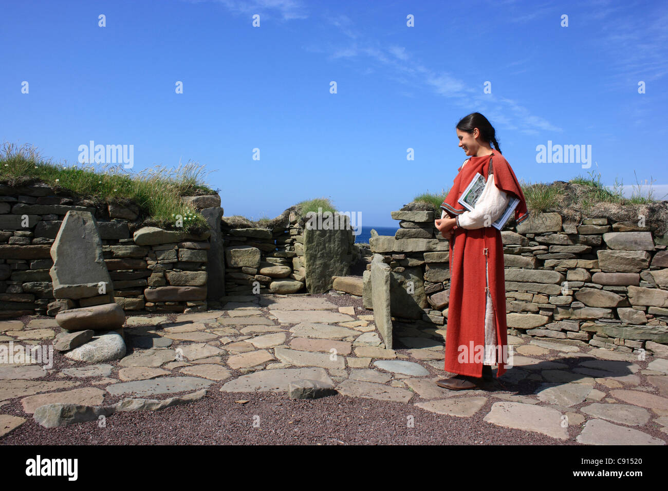 Old Scatness is an ancient site on mainland Shetland. The buildings were first discovered in 1975 and the site is now a visitor Stock Photo