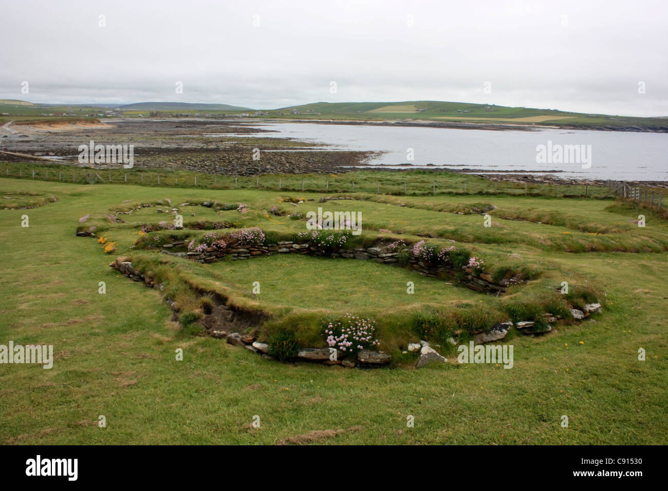 There are some ancient Pictish and Norse ruins at a site known as the Brough of Birsay in Orkney. There are also some 12th Stock Photo