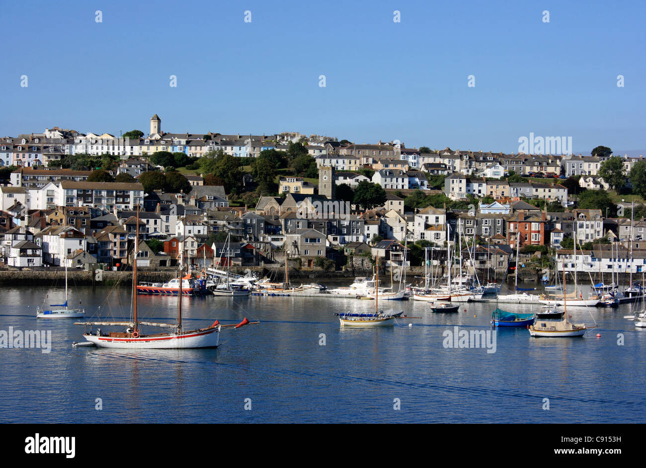 Falmouth is a historic fishing town on the south coast. It's harbour is famous for being one of the deepest natural harbours in Stock Photo