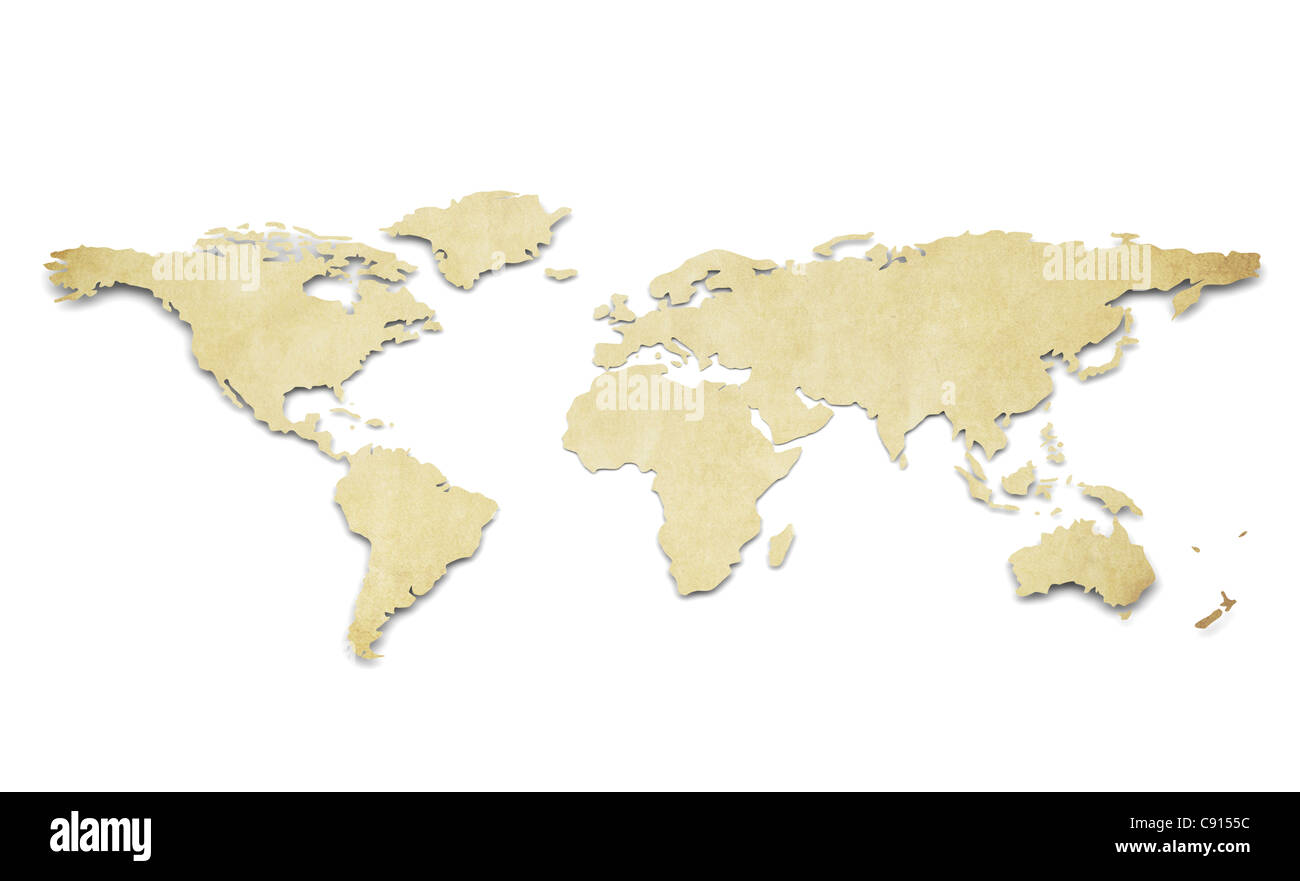 A World Map in 3D. Paper Shape, thin and Antique style Stock Photo - Alamy