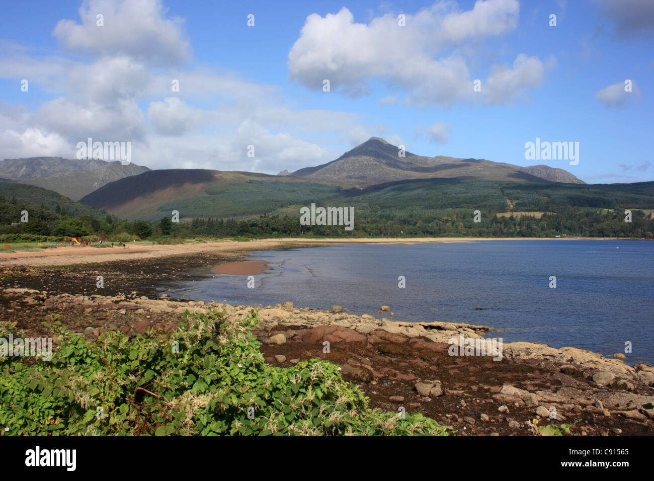 Goatfell known in Scottish Gaelic as Gaoda Bheinn is the highest point on the Isle of Arran, Scotland. Stock Photo