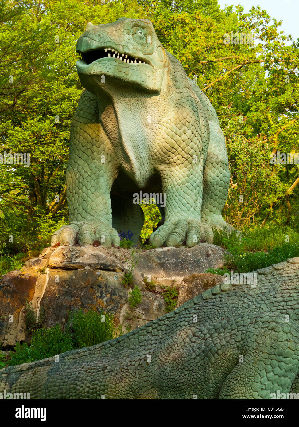 Sculpture of dinosaur in Crystal Palace Park south London UK made by Benjamin Waterhouse Hawkins and Richard Owen in 1854 Stock Photo