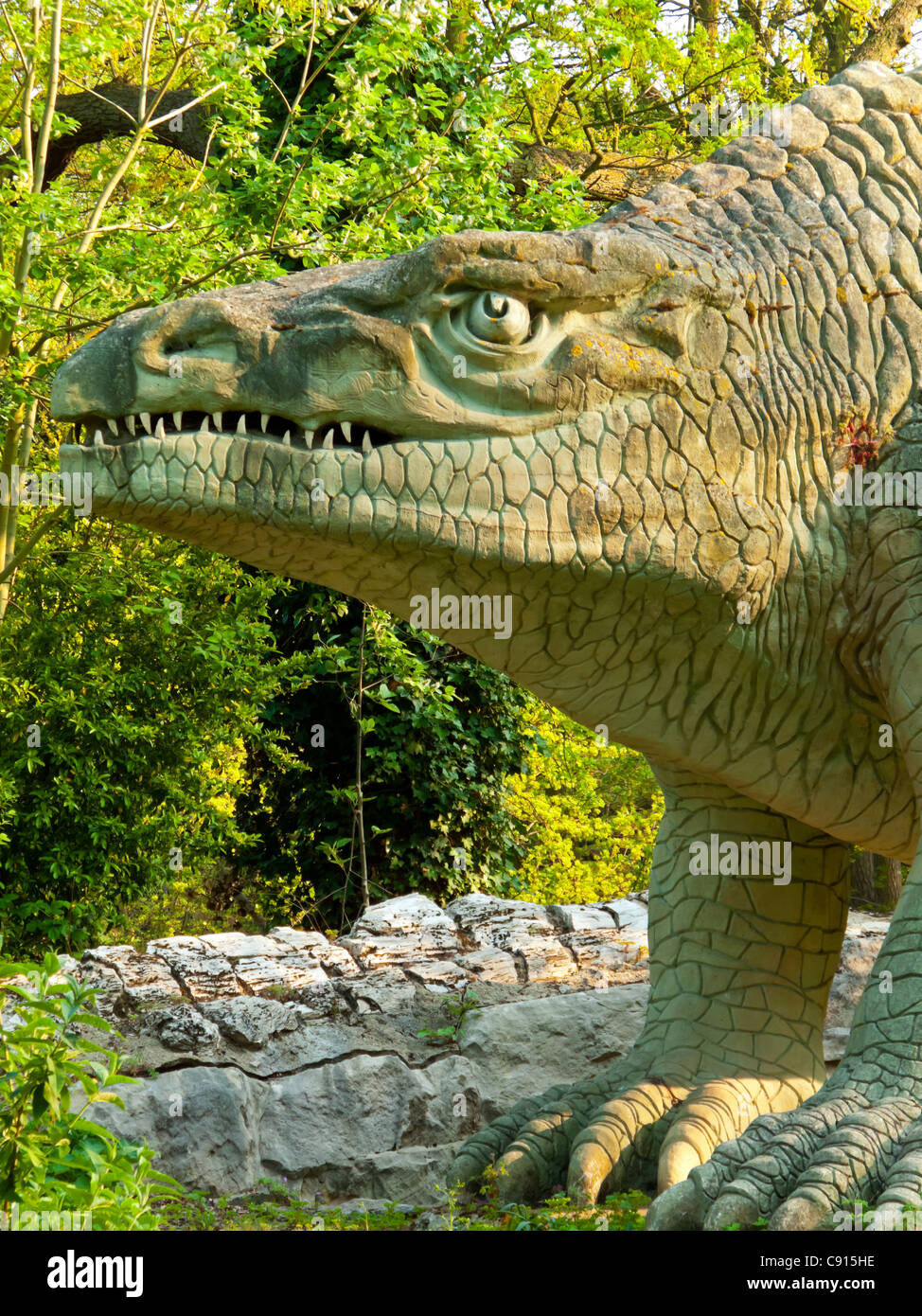 Sculpture of dinosaur in Crystal Palace Park south London UK made by Benjamin Waterhouse Hawkins and Richard Owen in 1854 Stock Photo