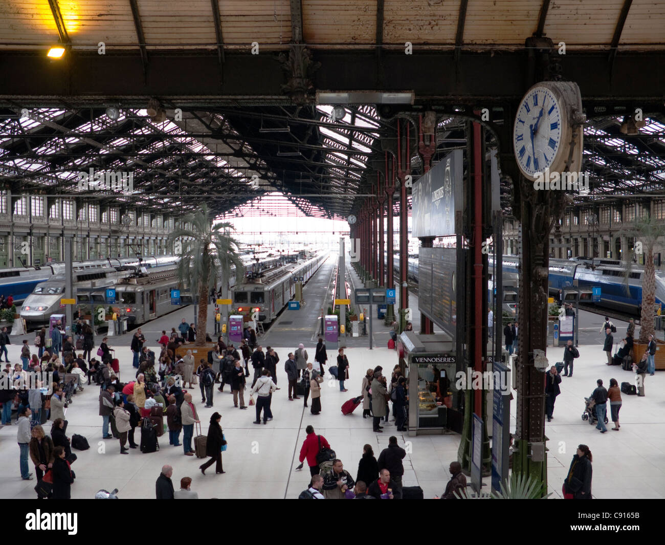 The Gare De Lyon is the railway terminus for the high speed trains travelling from Paris to the rest of France and beyond. It Stock Photo