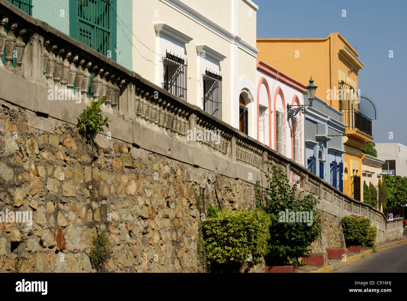 Restored century houses on Angel Flores Street in old