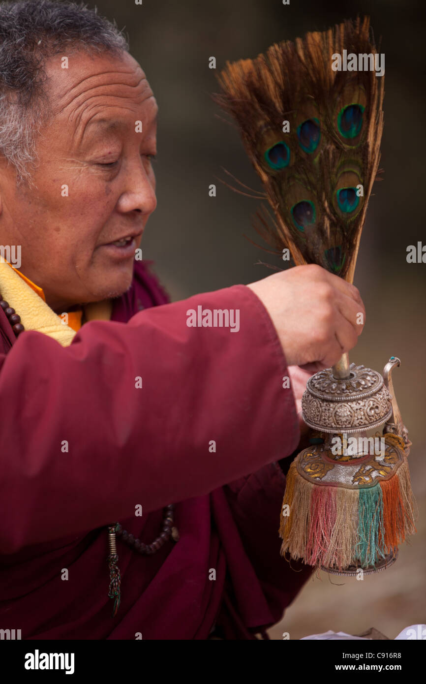 Buddhist priest performing traditional ceremony, Sagarmatha National