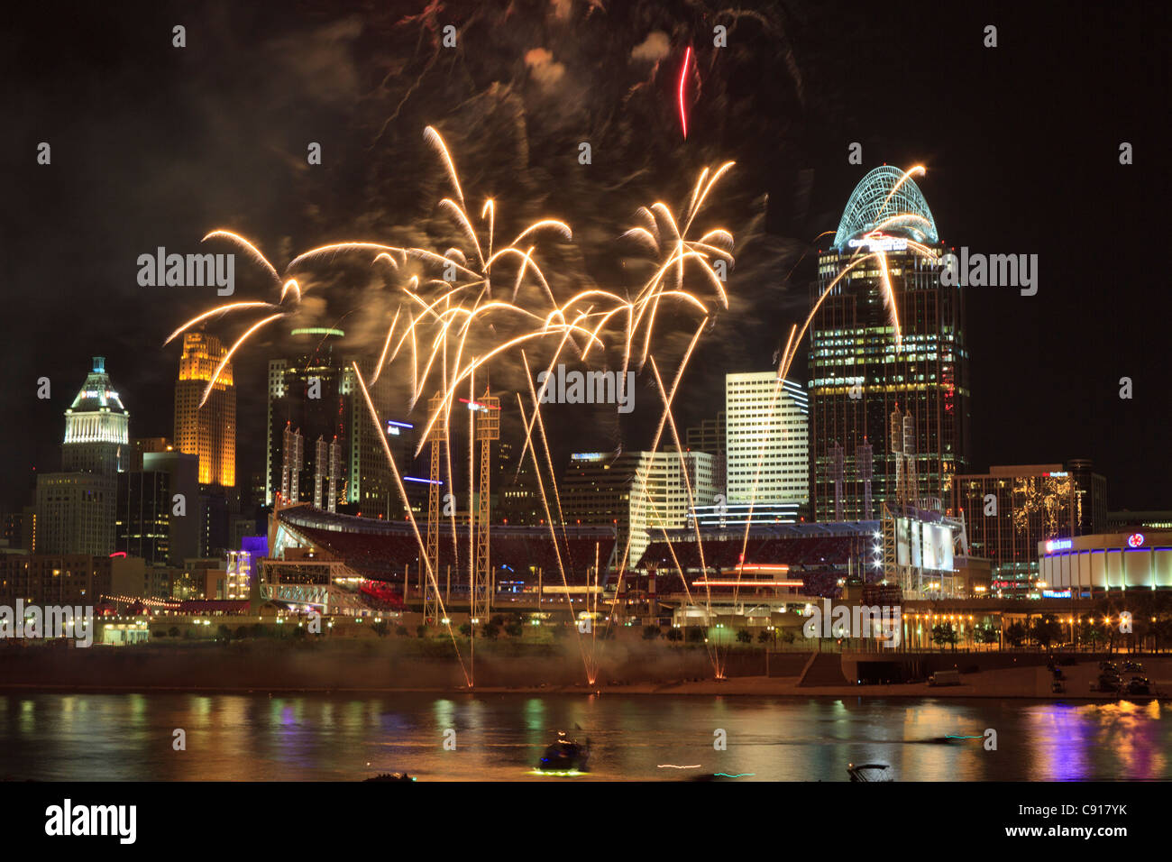 Fireworks over downtown Cincinnati Stock Photo Alamy