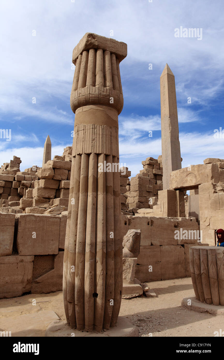Karnak temple is a huge pharonic temple and open-air museum and the largest ancient religious site in the world. It was the Stock Photo