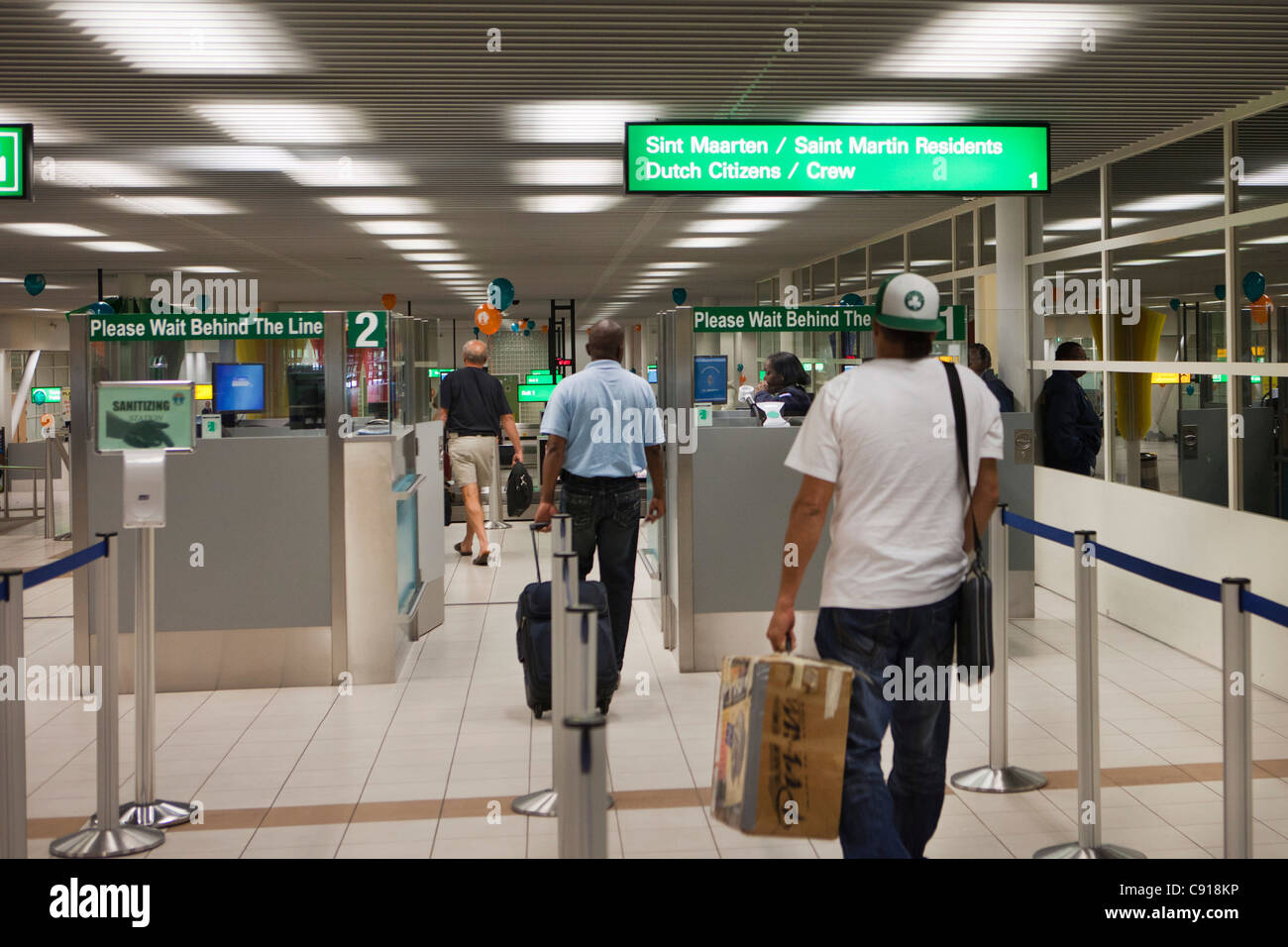 Sint Maarten, Caribbean island, independent from the Netherlands since 2010. Immigration at Princess Juliana Airport. Stock Photo