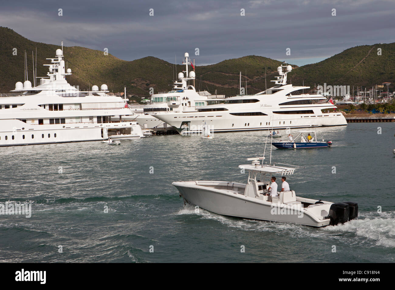 Caribbean island, independent from the Netherlands since 2010. Simpson Bay and Lagoon. Yachts during Heineken Regatta. Stock Photo