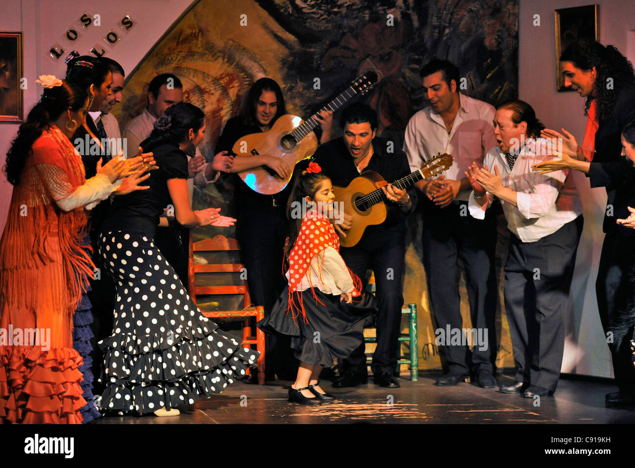 Girl dancing flamenco, flamenco, Los Gallos, Sevilla, Province Sevilla, Andalusia, Spain, Mediterranean Countries Stock Photo