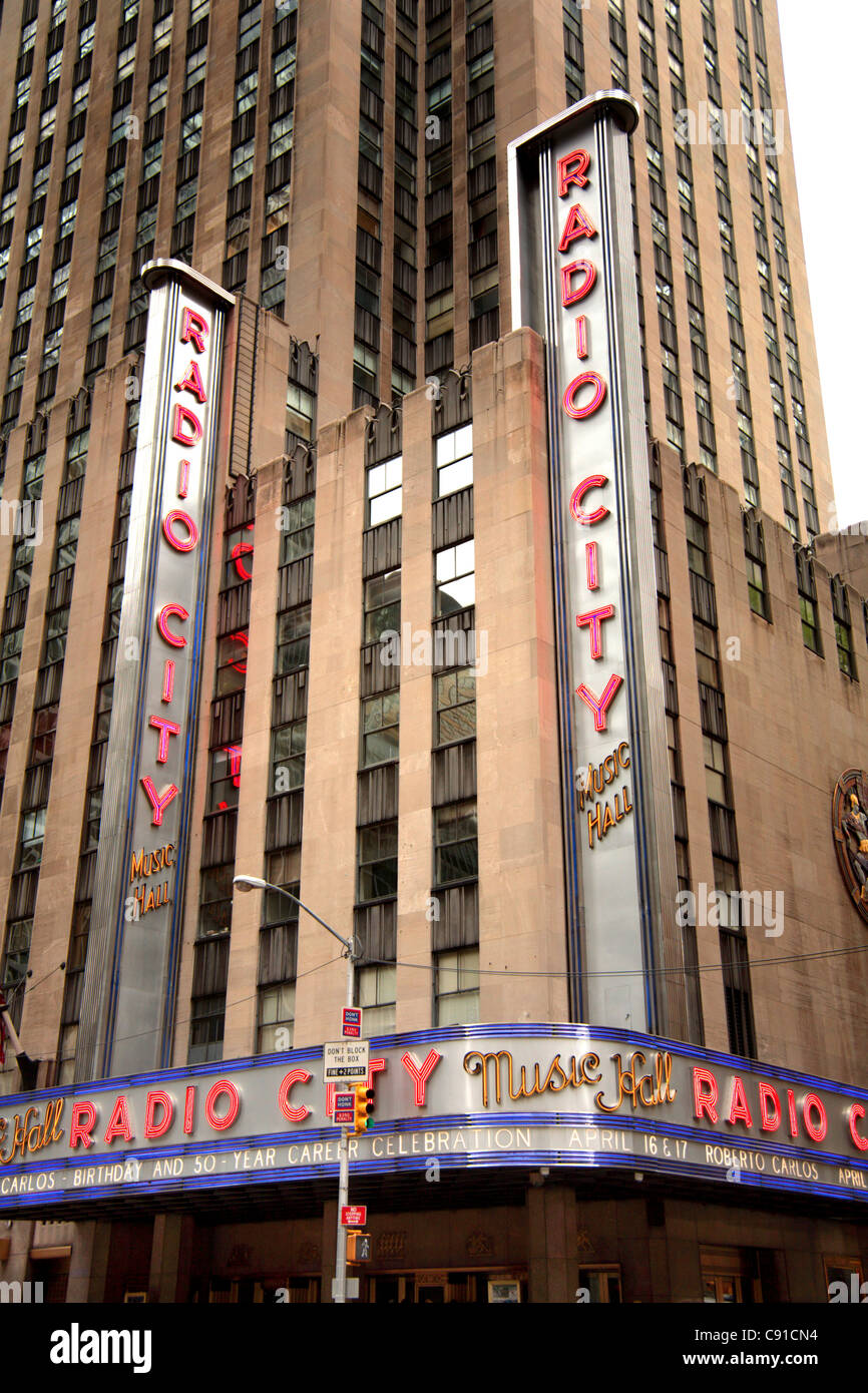 Radio City Music Hall is an entertainment venue located in New York City's Rockefeller Center nicknamed the Showplace of the Stock Photo