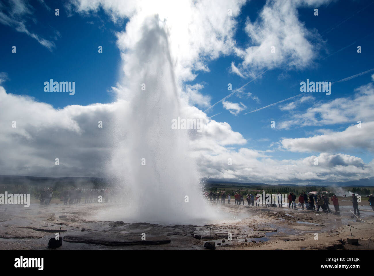 Strokkur, or The Churn, is the second most powerful geyser in Iceland