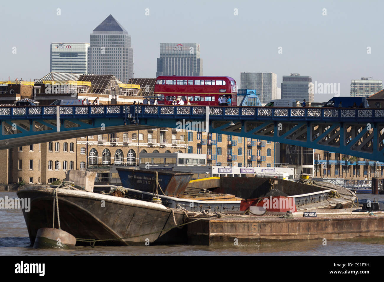 Tower Bridge, with the City in the background, London Stock Photo