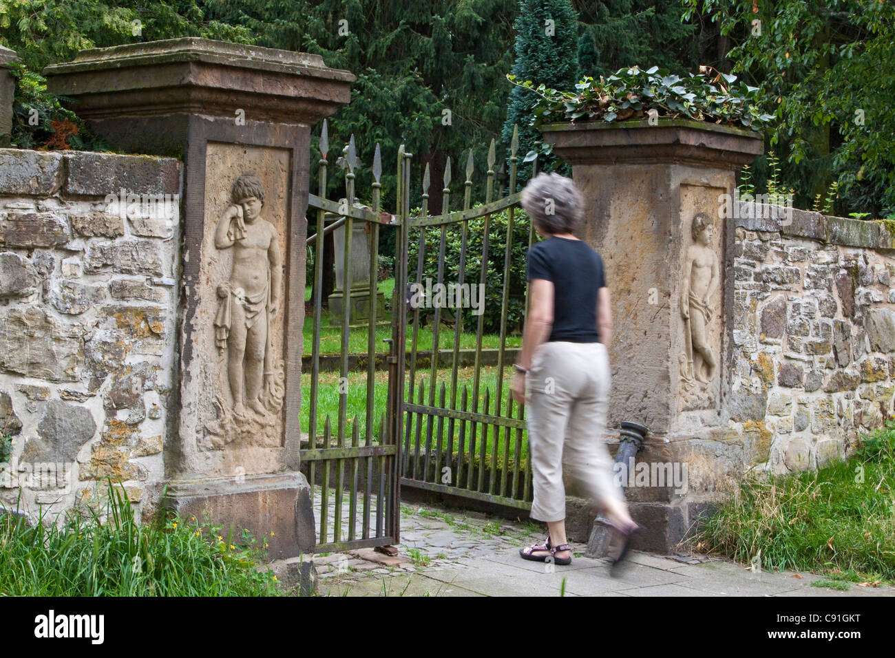 Entrance gates into the Hase Cemetery, Osnabrueck, Lower Saxony, Germany Stock Photo