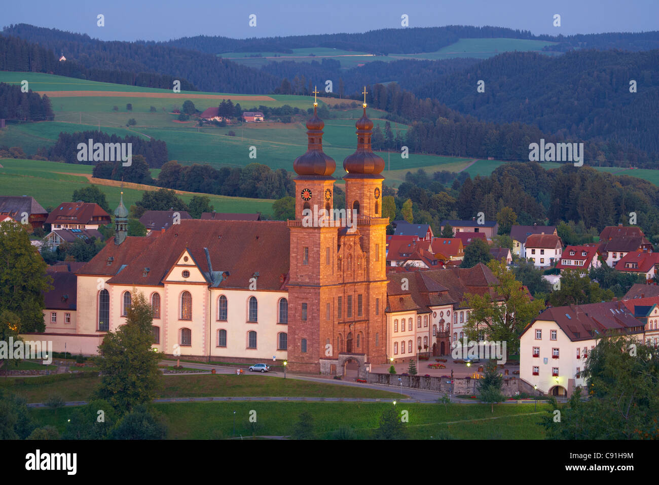 Village of St. Peter with abbey Architekt Peter Thumb Southern Part of Black Forest Black Forest Baden-Wuerttemberg Germany Euro Stock Photo