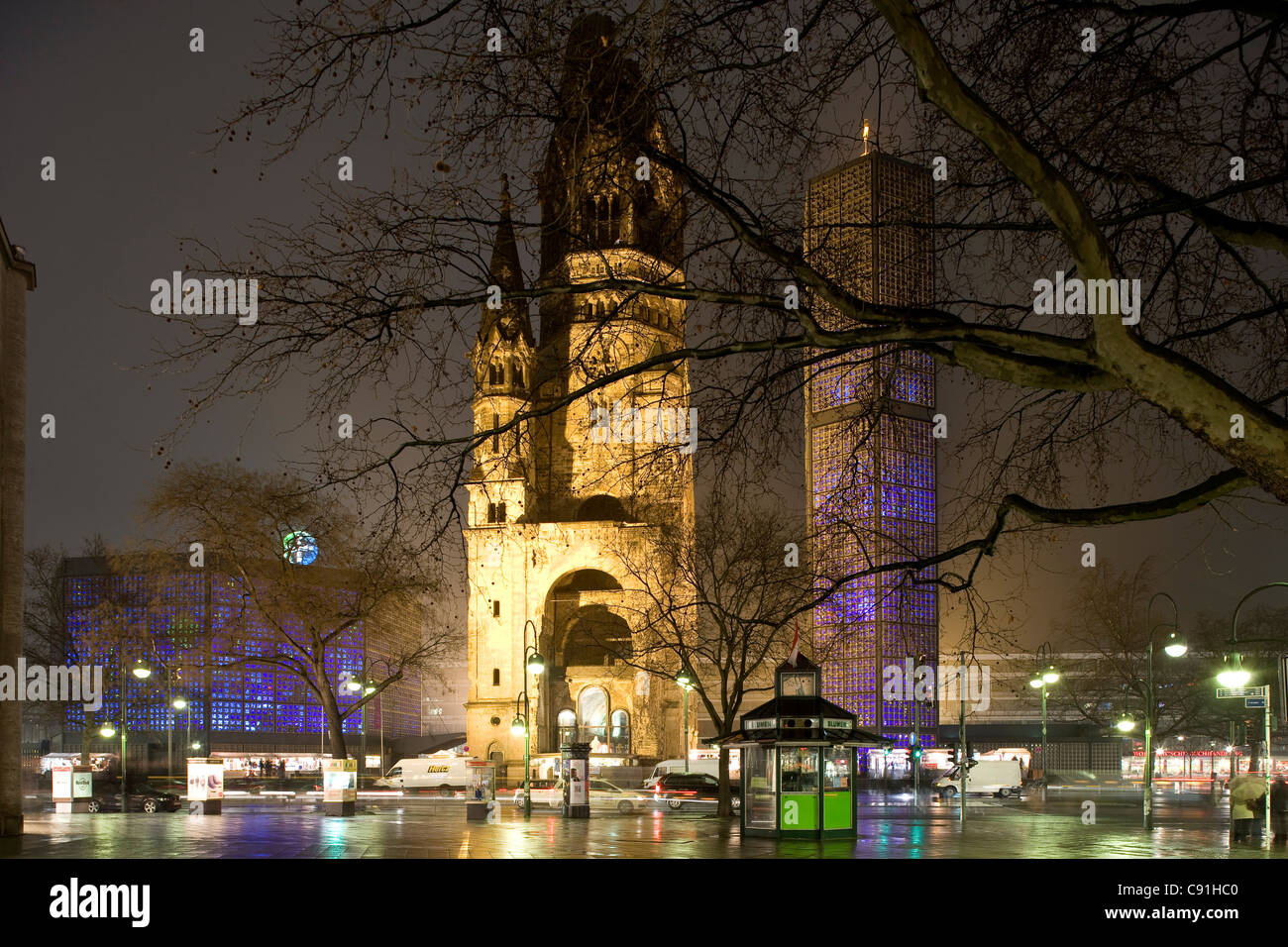 Kaiser Wilhelm Memorial Church at night, Breitscheidplatz, Berlin, Germany, Europe Stock Photo