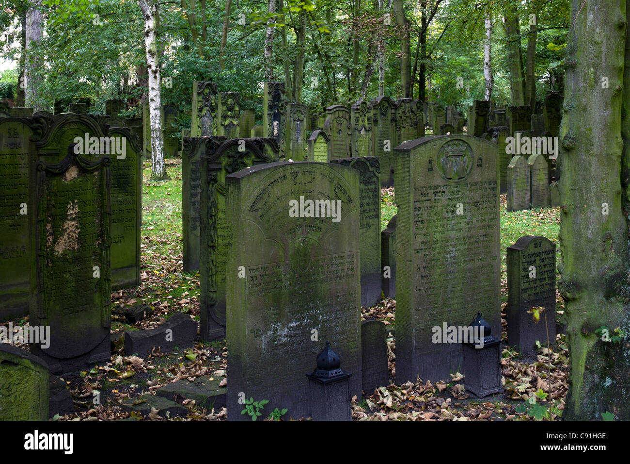 Gravestones at jewish cemetery at the district Altona, Hanseatic city of Hamburg, Germany, Europe Stock Photo
