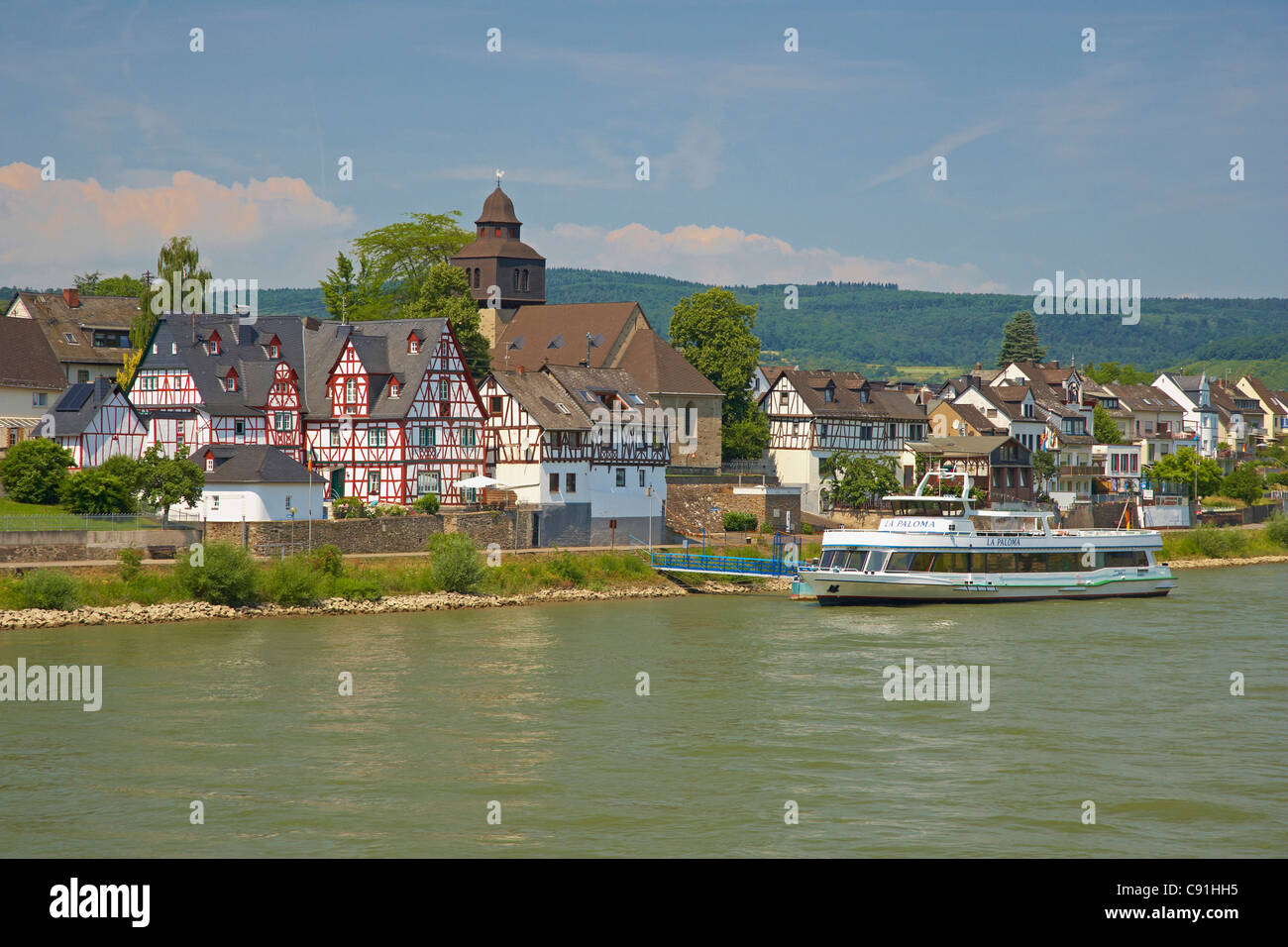 Spay, Shipping on the river Rhine, Koeln-Duesseldorfer, Mittelrhein, Rhineland-Palatinate, Germany, Europe Stock Photo