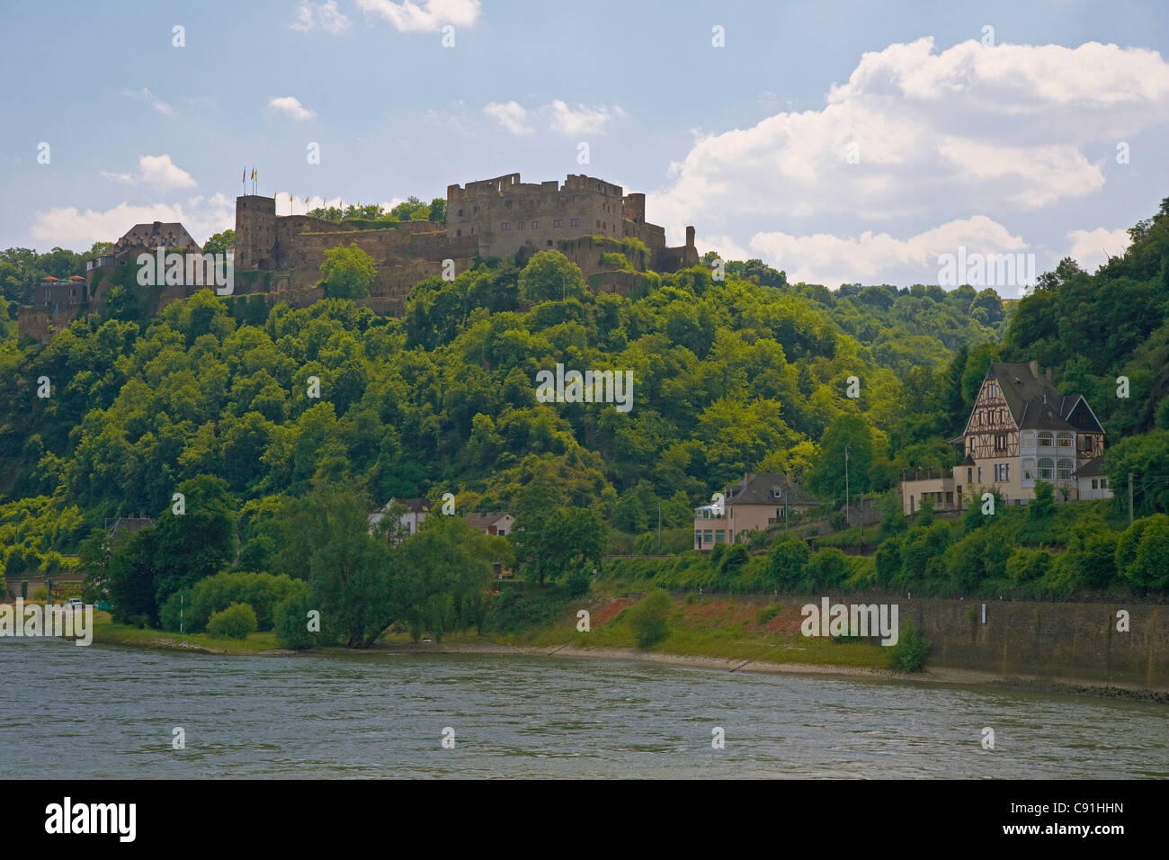 Rheinfels castle, St. Goar, Shipping on the river Rhine, Koeln-Duesseldorfer, Mittelrhein, Rhineland-Palatinate, Germany, Europe Stock Photo