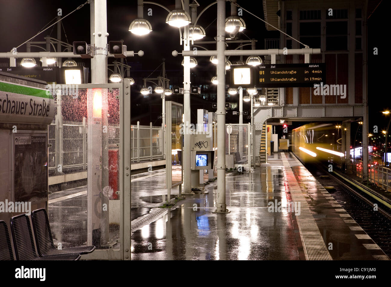 Subway station, Warschauer Strasse, Berlin-Friedrichshain, Berlin, Germany, Europe Stock Photo