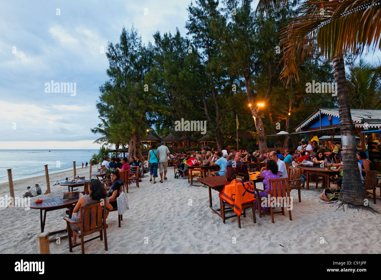 People In One Of Saint Gilles Beach Bars In The Evening La