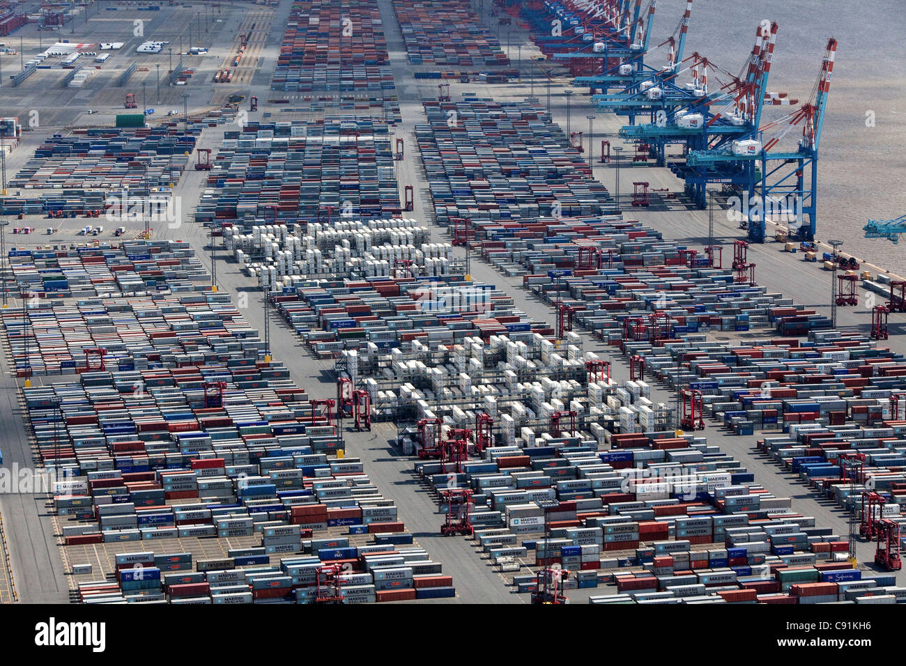Aerial view of a container port terminal with rows of containers, Bremerhaven, Bremen, Germany Stock Photo
