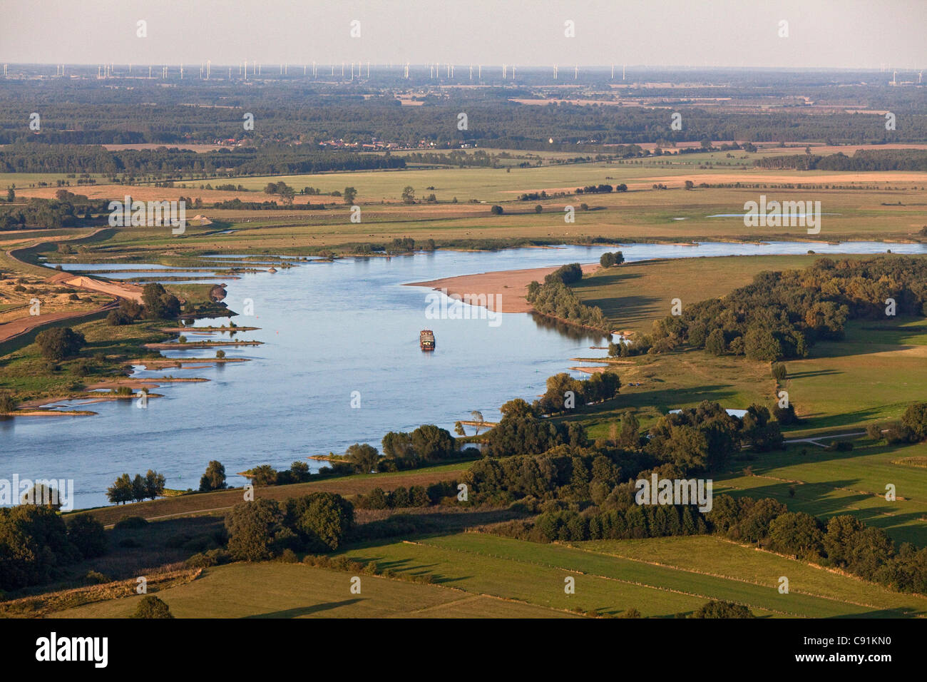 Aerial of the River Elbe, marshland, Schnackenburg, Lower Saxony, Germany Stock Photo