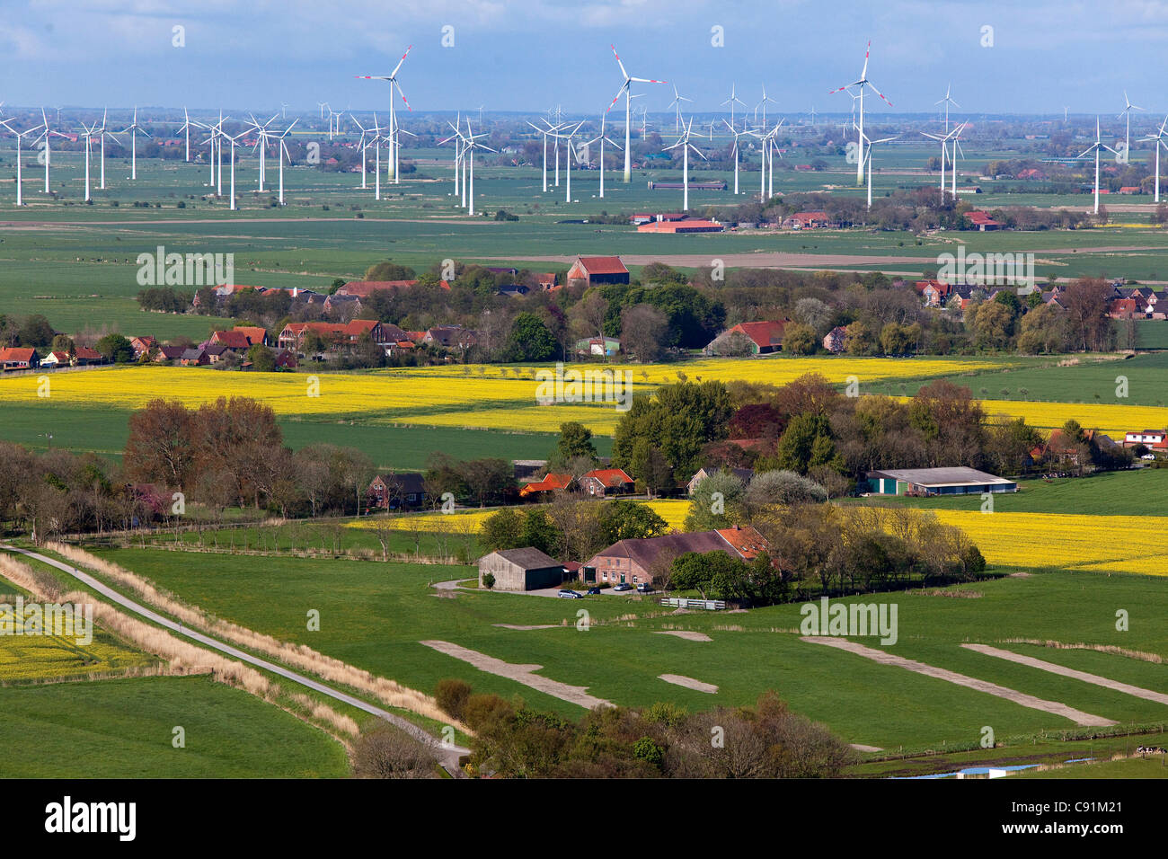 Aerial view of a nearshore wind farm, Lower Saxony, Germany Stock Photo