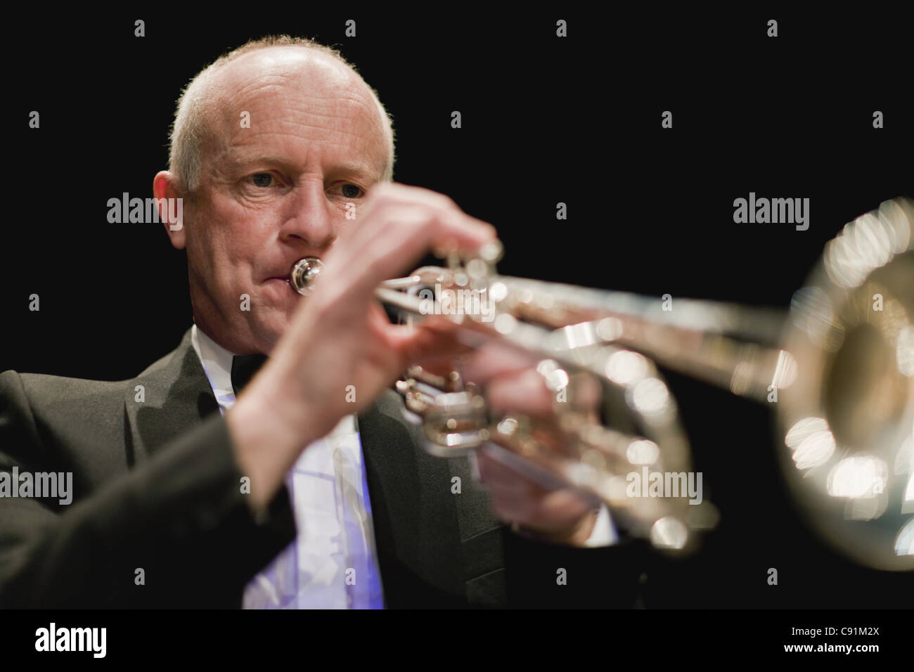 Trumpet player in orchestra Stock Photo Alamy