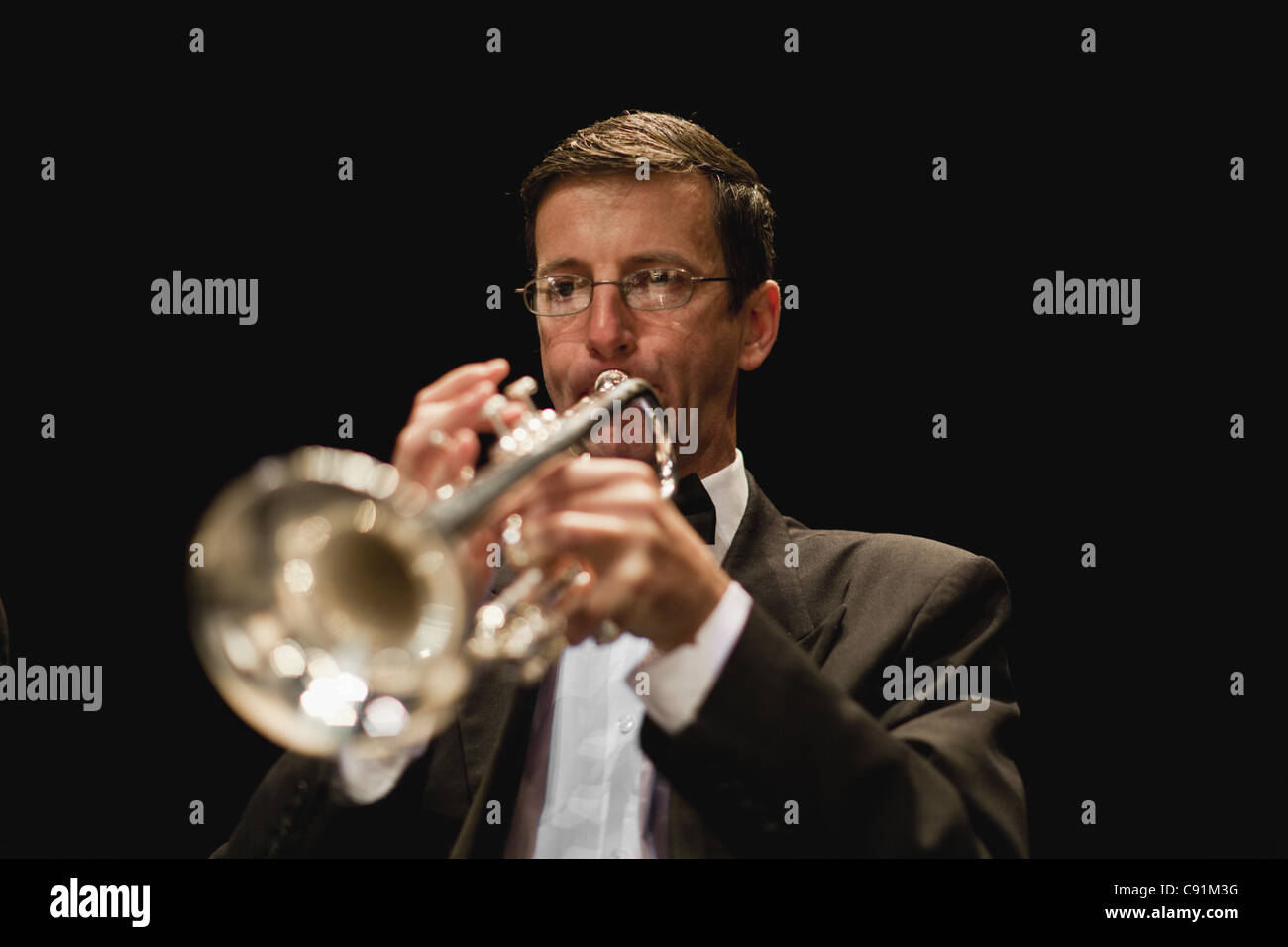 Trumpet player in orchestra Stock Photo Alamy