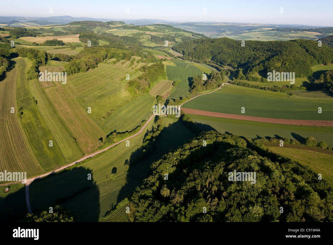 Aerial view of fertile landscape, Weser Hills, Lower Saxony, Germany Stock Photo