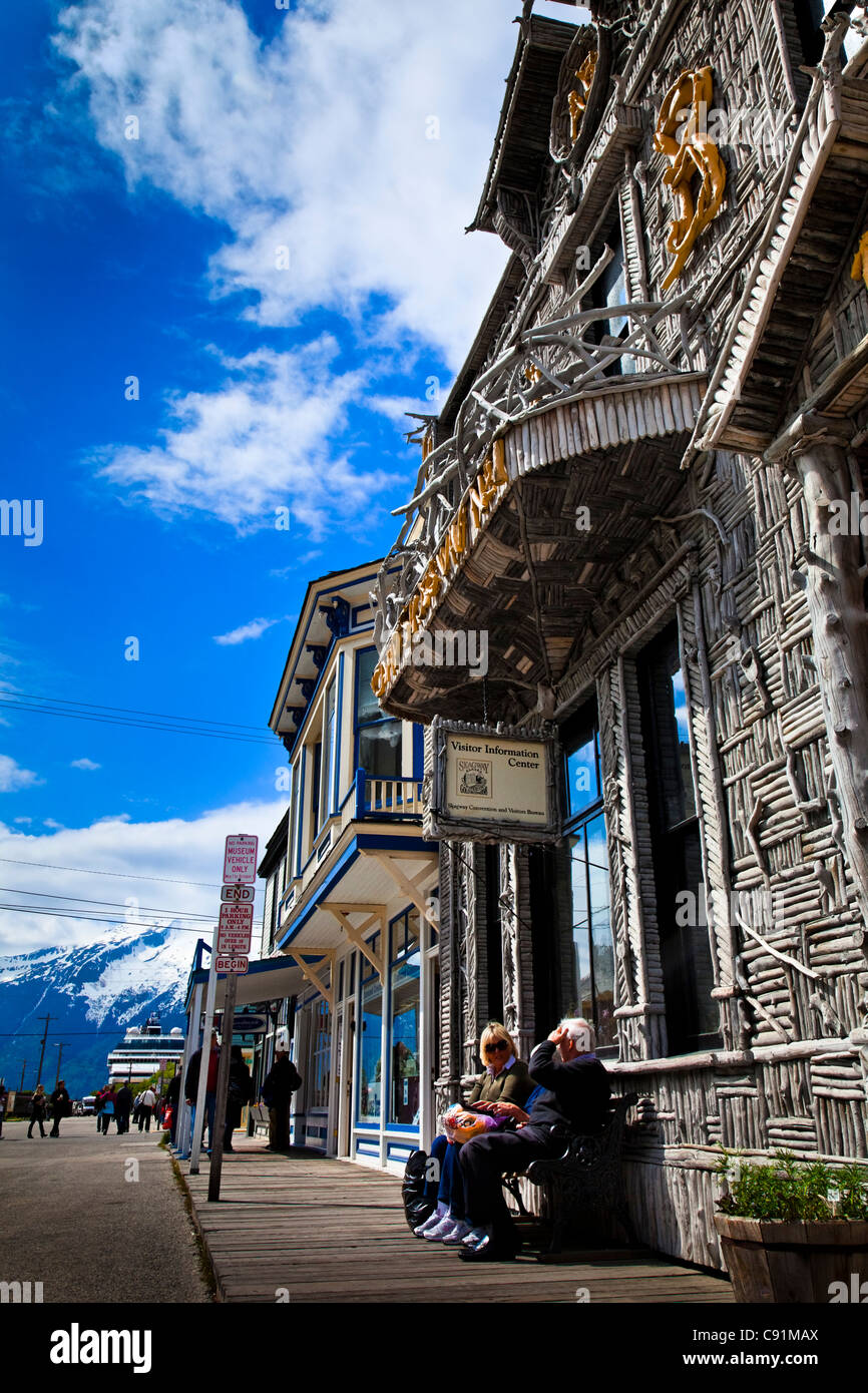 Tourists at the historic Arctic Brotherhood Hall building of Visitor