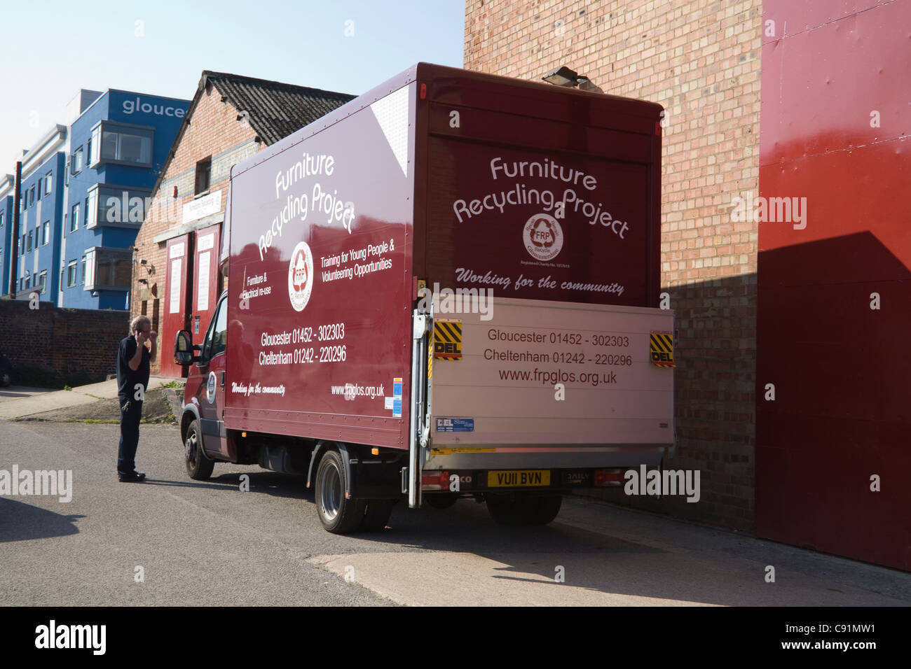 Gloucester Furniture Recycling Project Van outside warehouse, driver