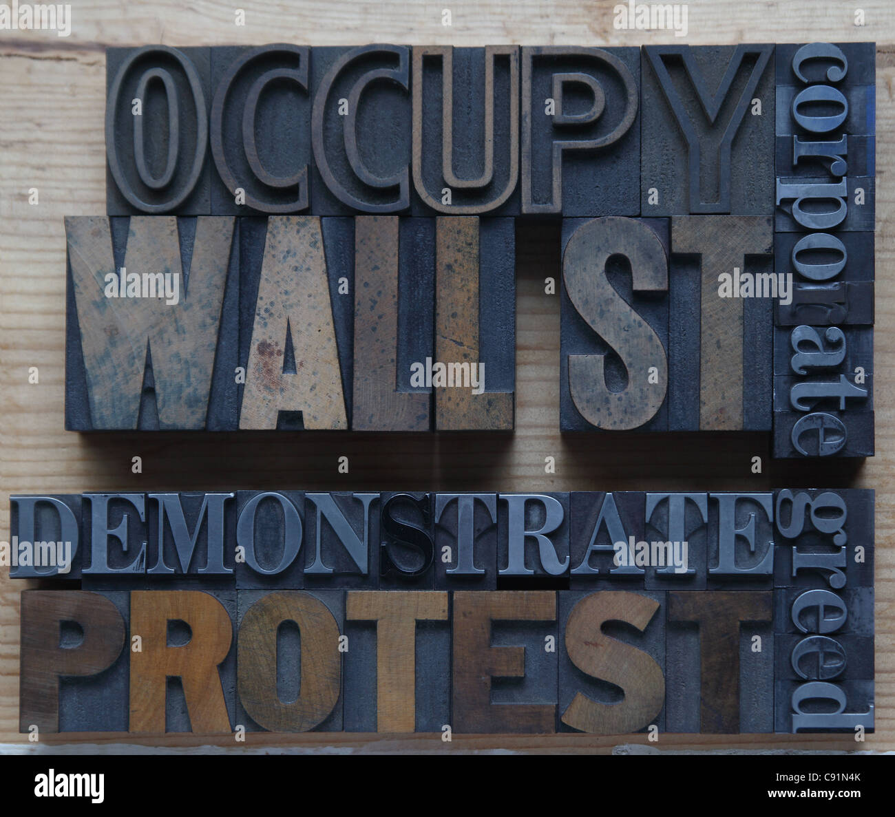words associated with the Occupy Wall St. movement Stock Photo