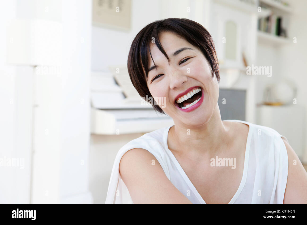 Close up of woman laughing Stock Photo