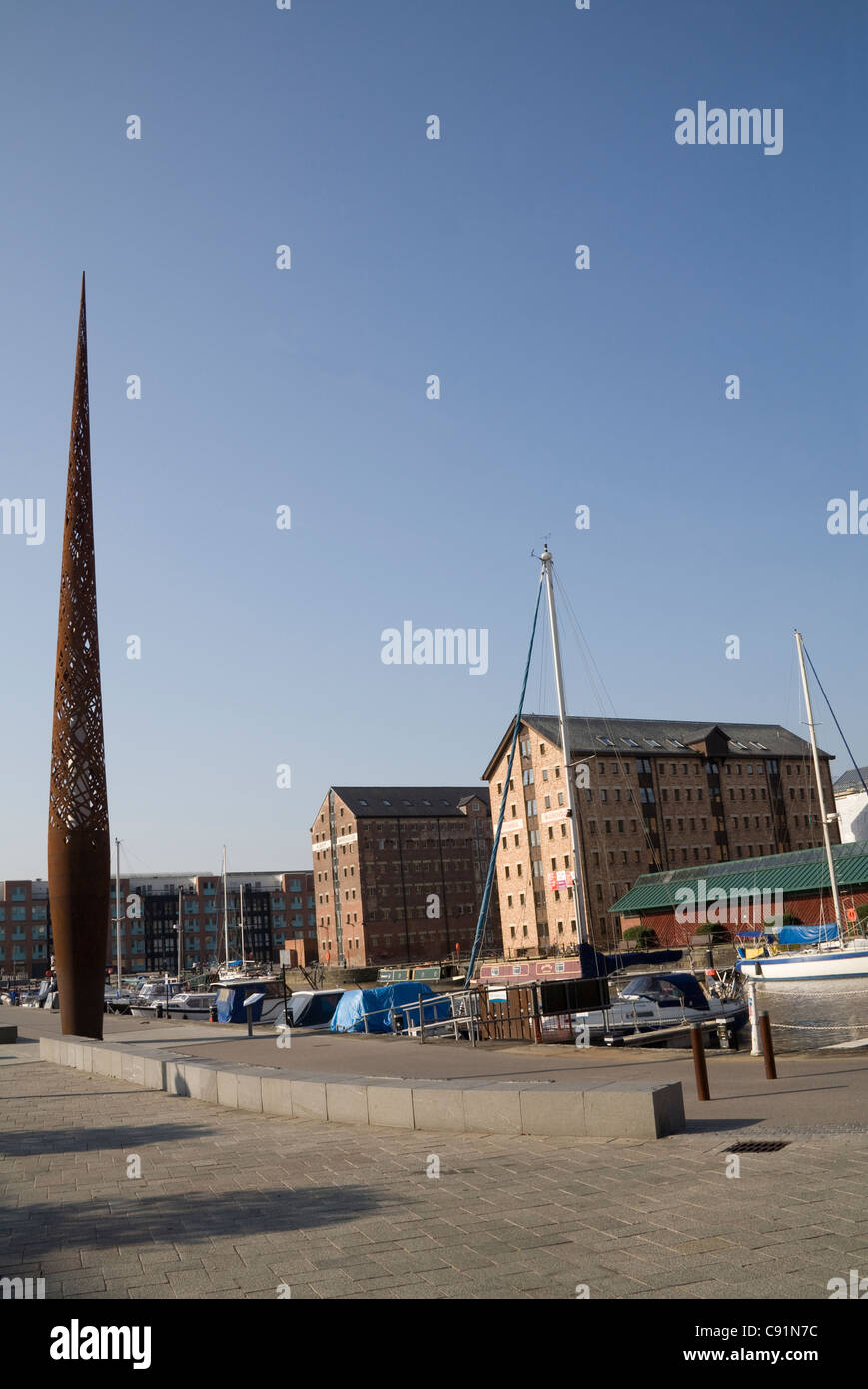 Gloucester England The Candle sculpture in regenerated Victoria docks