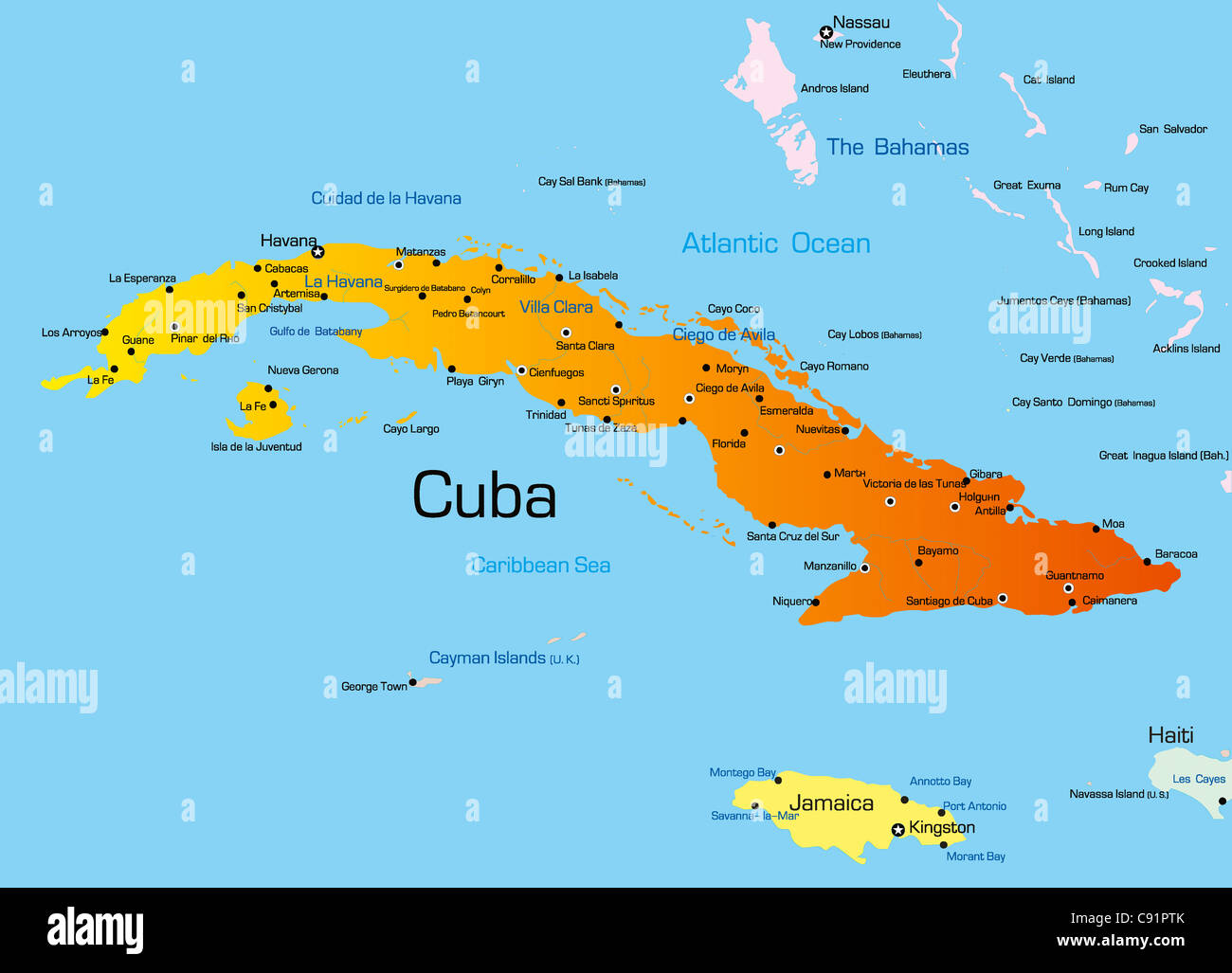 Vector color map of Cuba country Stock Photo