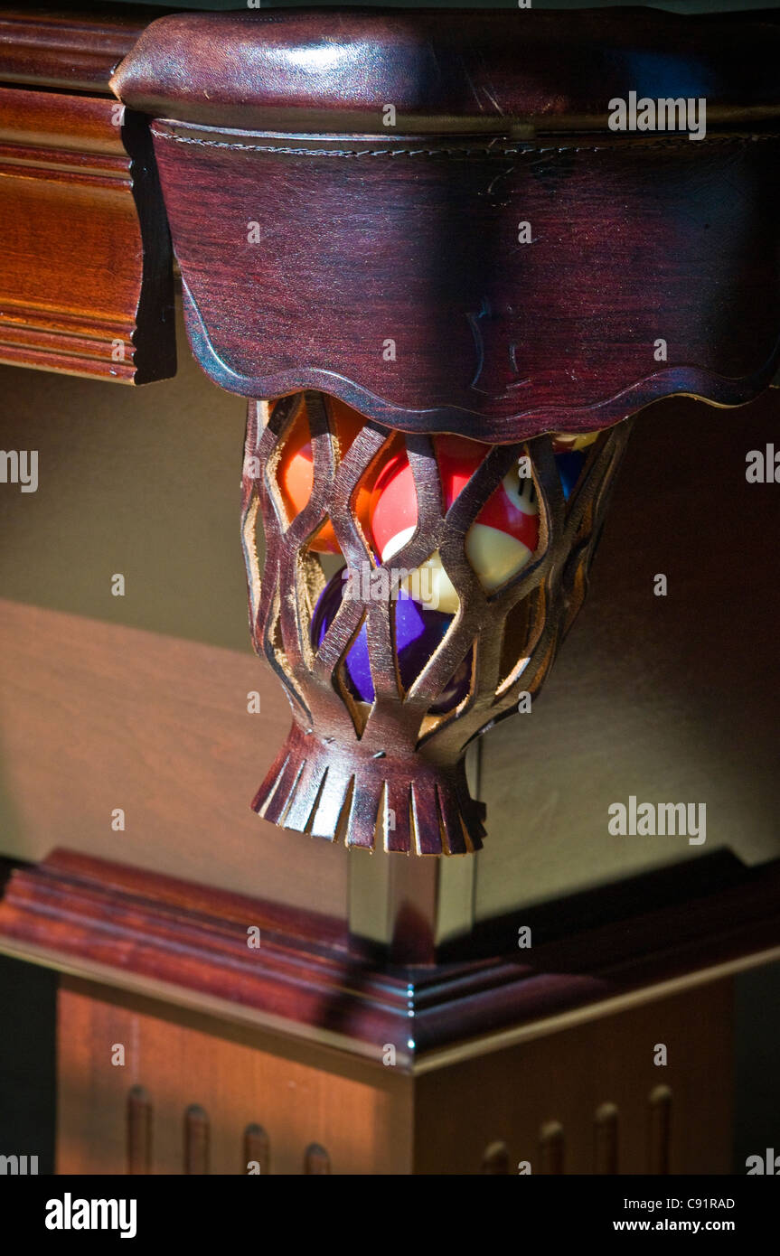 Pool table leather ball catcher Stock Photo Alamy